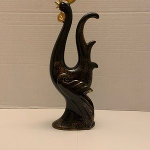 Tall Mid Century Black and Gold Rooster, Wales China, Made in Japan,